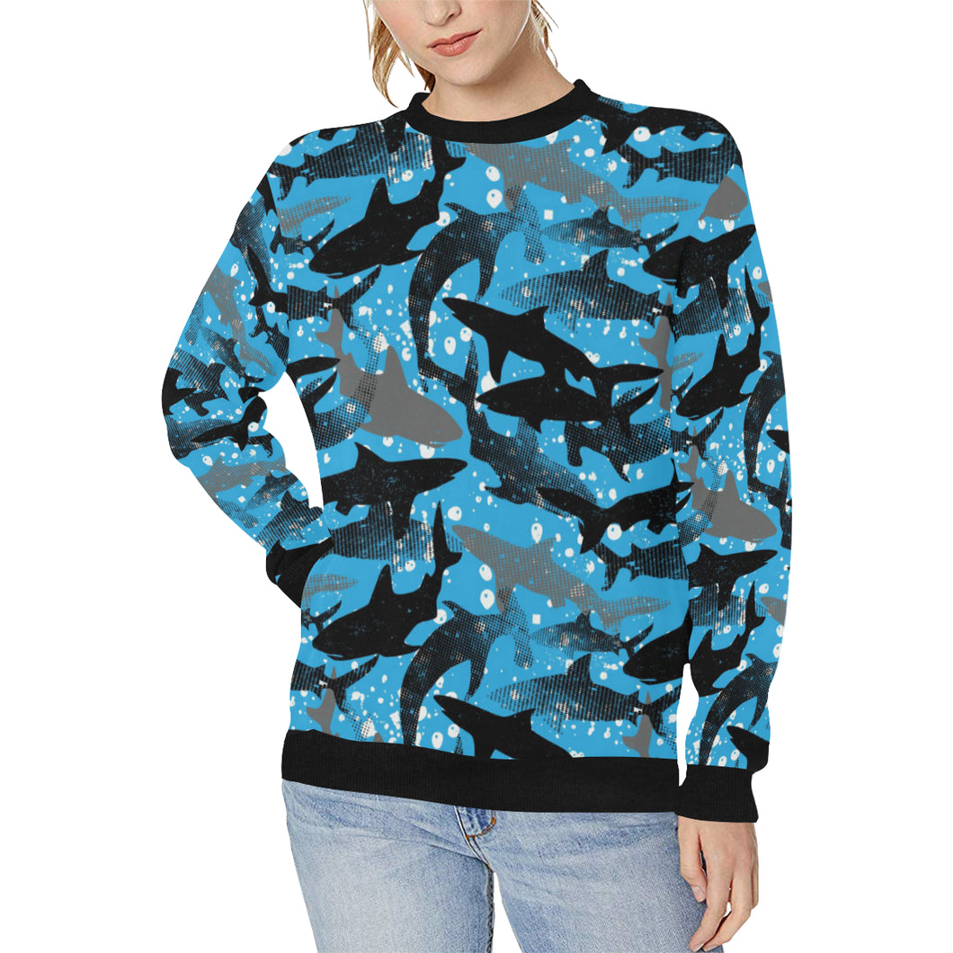 Shark Pattern Background Women's Crew Neck Sweatshirt