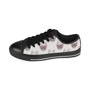 French Bulldog Heart Sunglass Pattern Men's Low Top Canvas Shoes Black