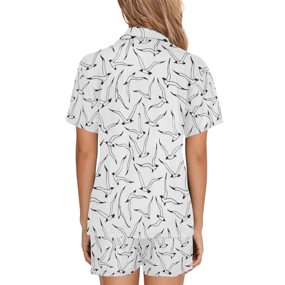 Seagull Pattern Print Design 04 Women's V-Neck Short Pajama Set