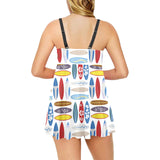 Surfboard Pattern Print Design 02 Chest Sexy Pleated Two Piece Swim Dress