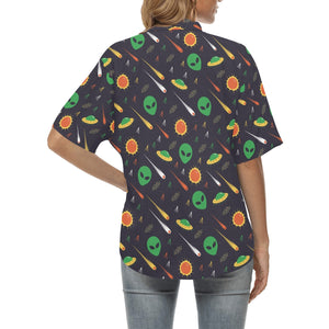 Alien Pattern Print Design 03 Women's All Over Print Hawaiian Shirt