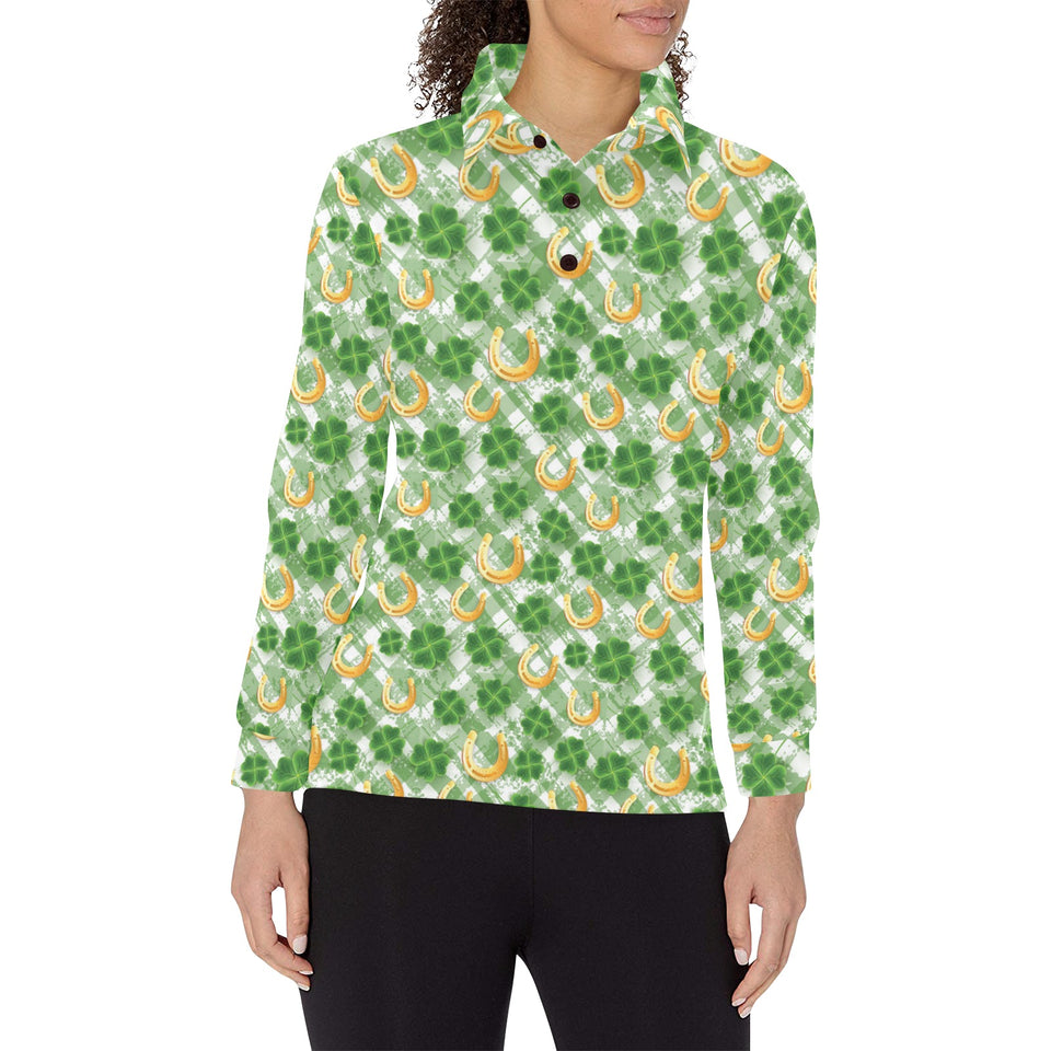 Horseshoes Pattern Print Design 05 Women's Long Sleeve Polo Shirt