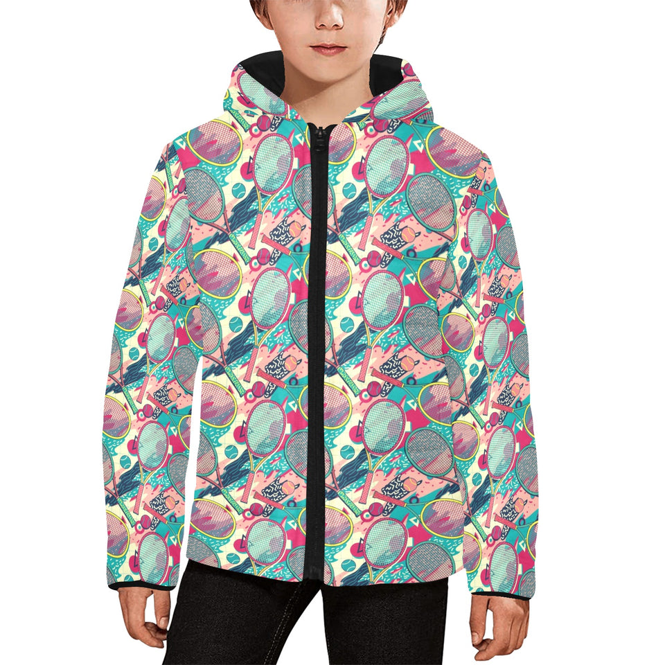 Tennis Pattern Print Design 01 Kids' Boys' Girls' Padded Hooded Jacket