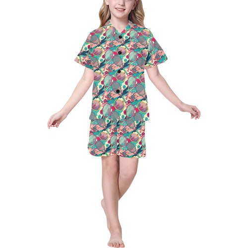 Tennis Pattern Print Design 01 Kids' Boys' Girls' V-Neck Short Pajama Set