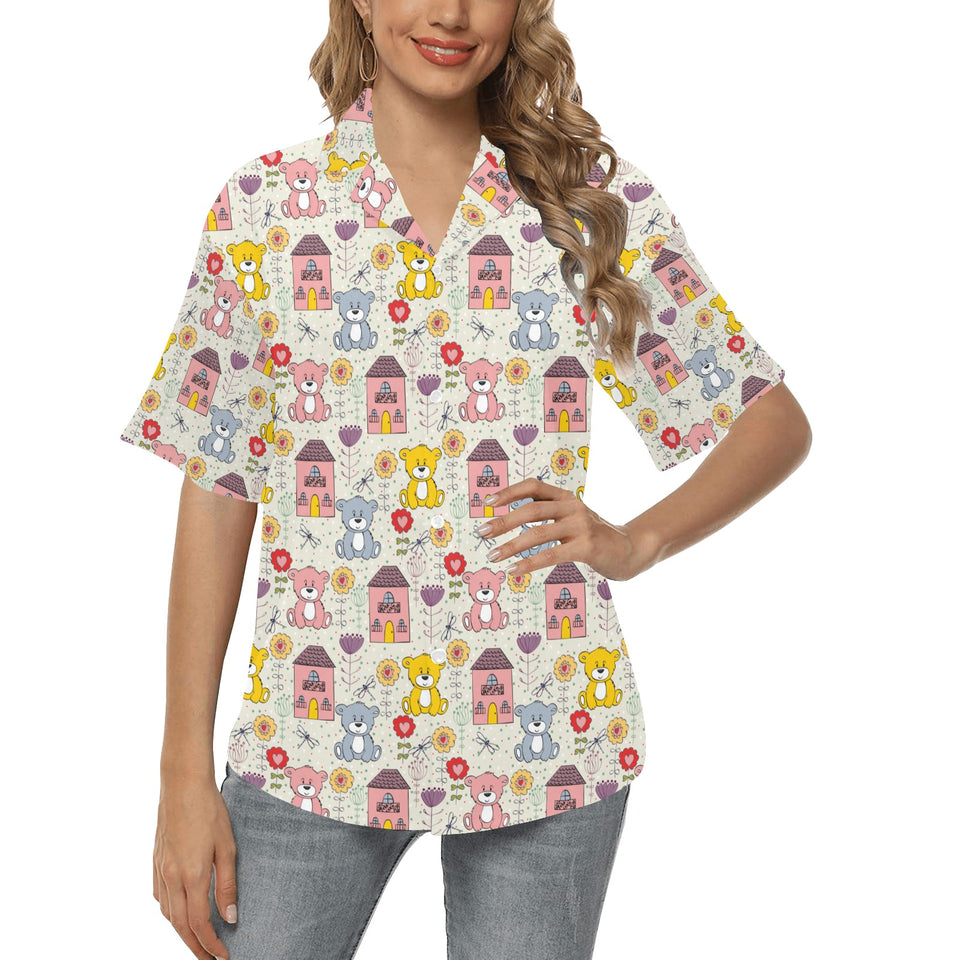 Teddy Bear Pattern Print Design 04 Women's All Over Print Hawaiian Shirt