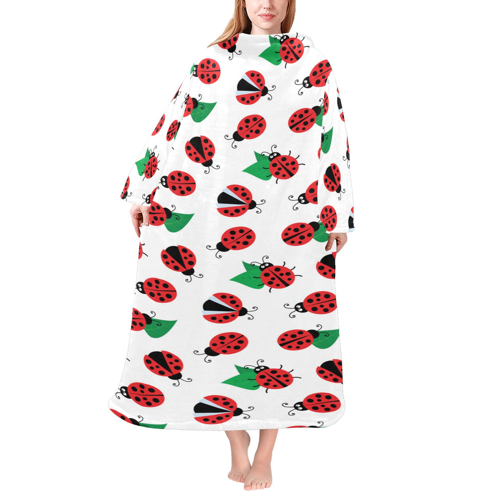 Ladybug Pattern Print Design 01 Blanket Robe with Sleeves