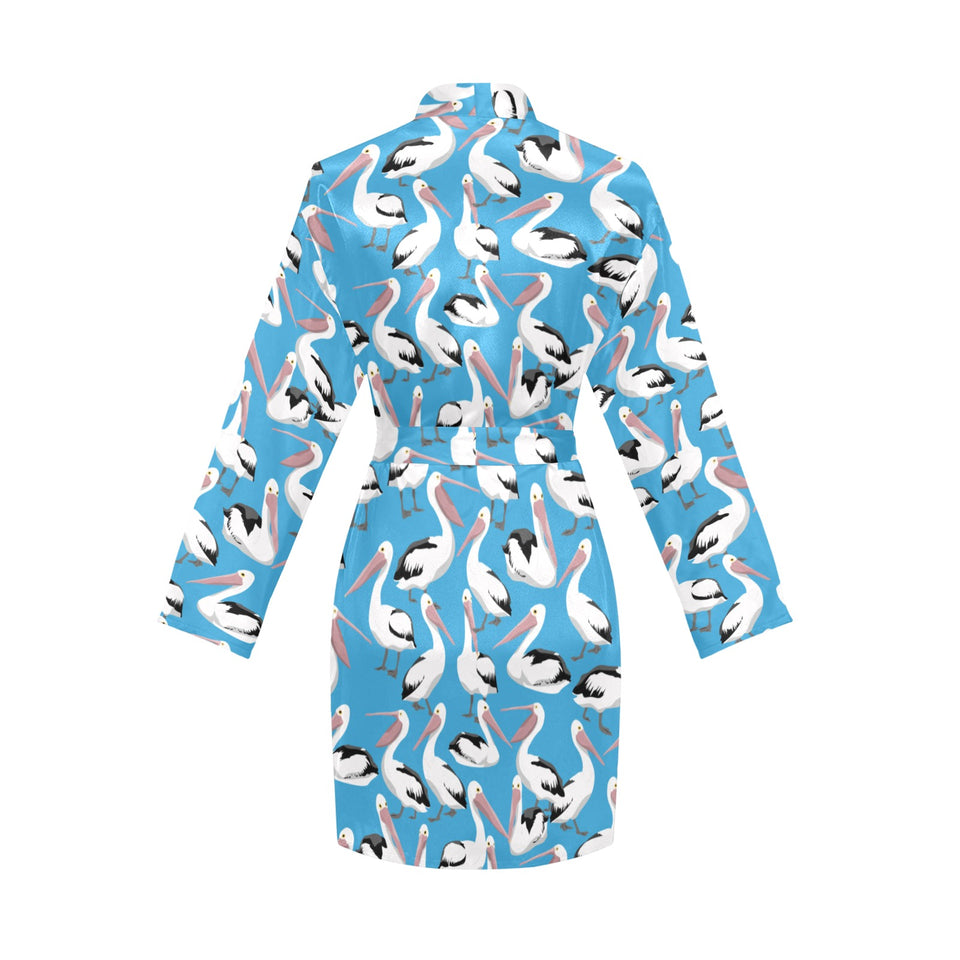 Pelican Pattern Print Design 04 Women's Long Sleeve Belted Night Robe