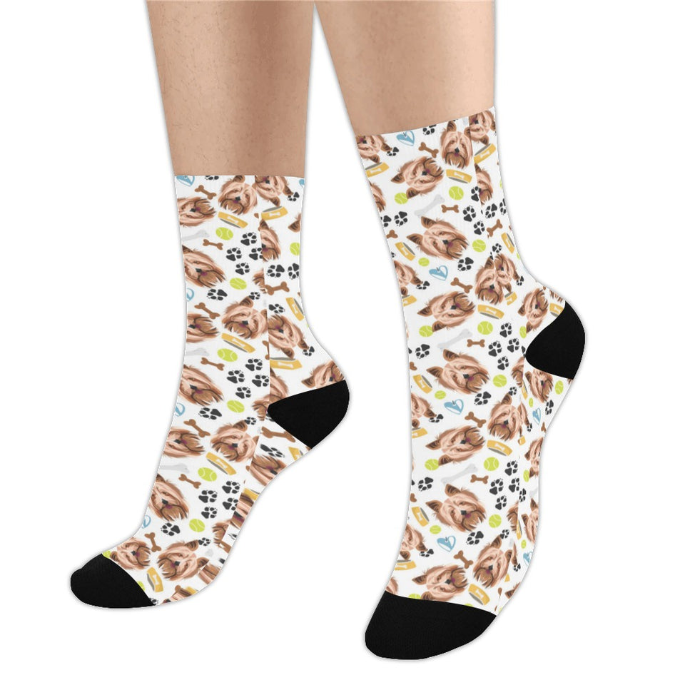 Yorkshire Terrier Pattern Print Design 05 Crew Socks