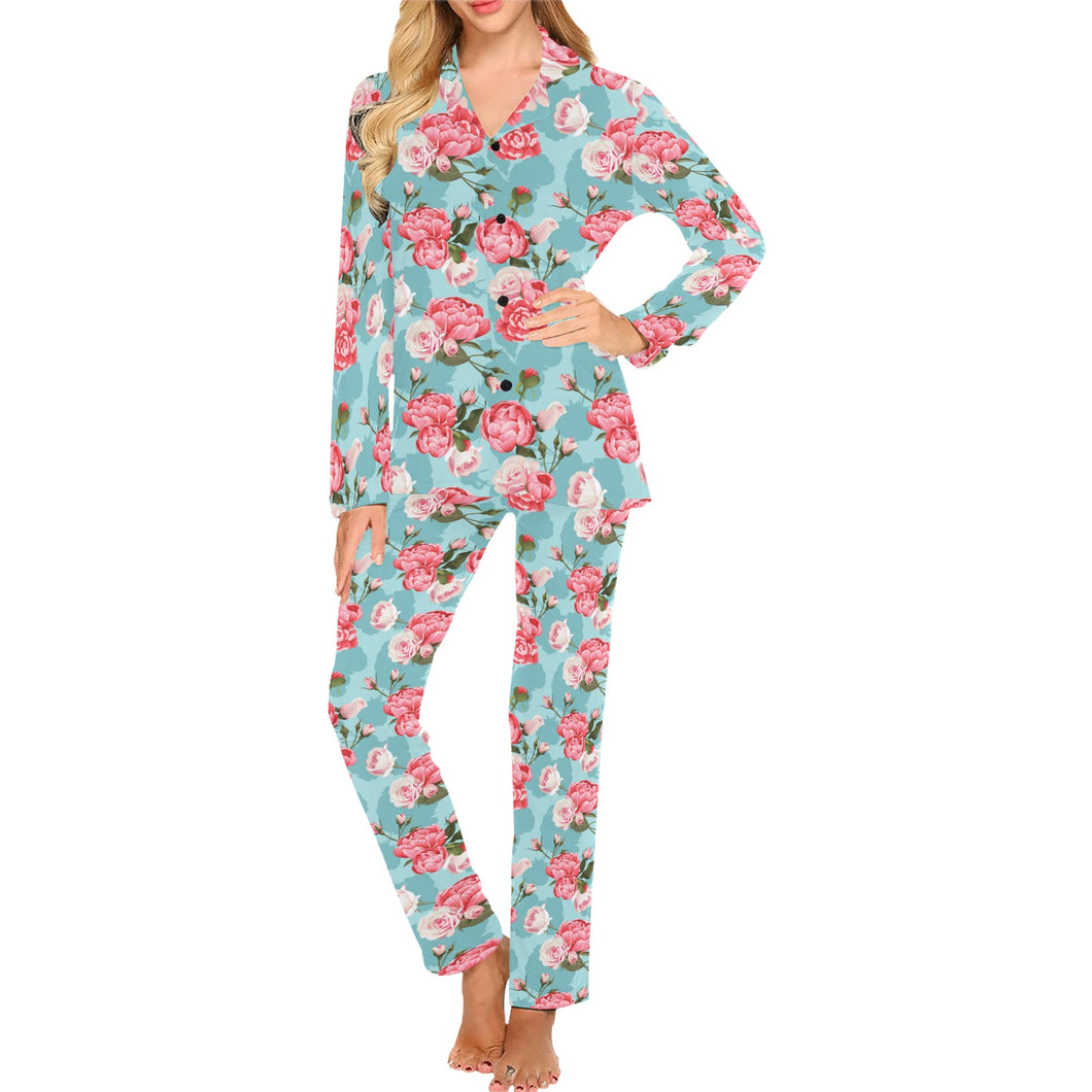Rose Pattern Print Design 03 Women's Long Pajama Set