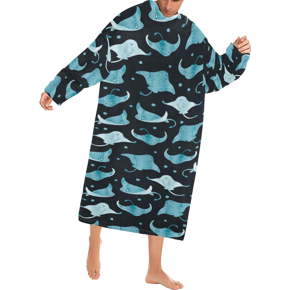 Stingray Pattern Print Design 04 Blanket Robe with Sleeves