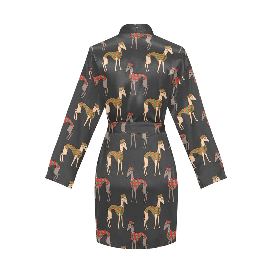 Greyhound Pattern Print Design 01 Women's Long Sleeve Belted Night Robe