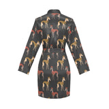 Greyhound Pattern Print Design 01 Women's Long Sleeve Belted Night Robe