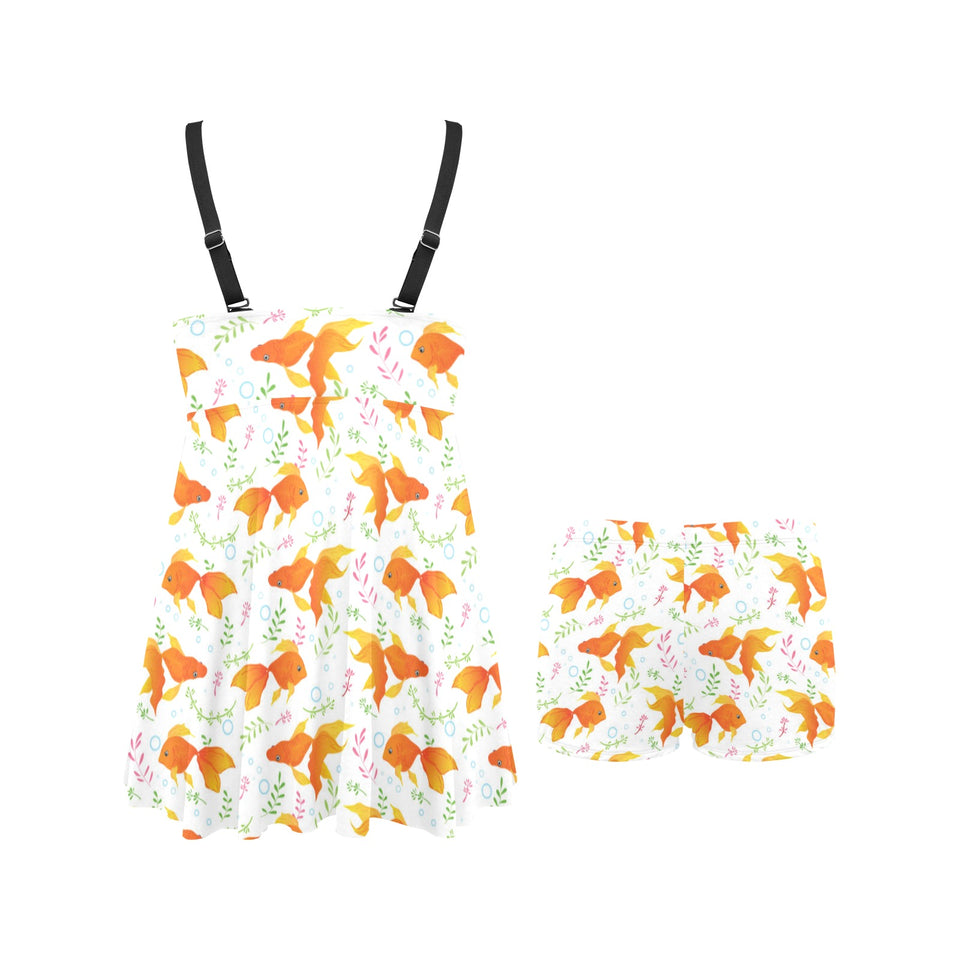 Goldfish Pattern Print Design 03 Chest Sexy Pleated Two Piece Swim Dress