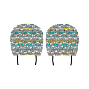 Owl Pattern Green Background Car Headrest Cover