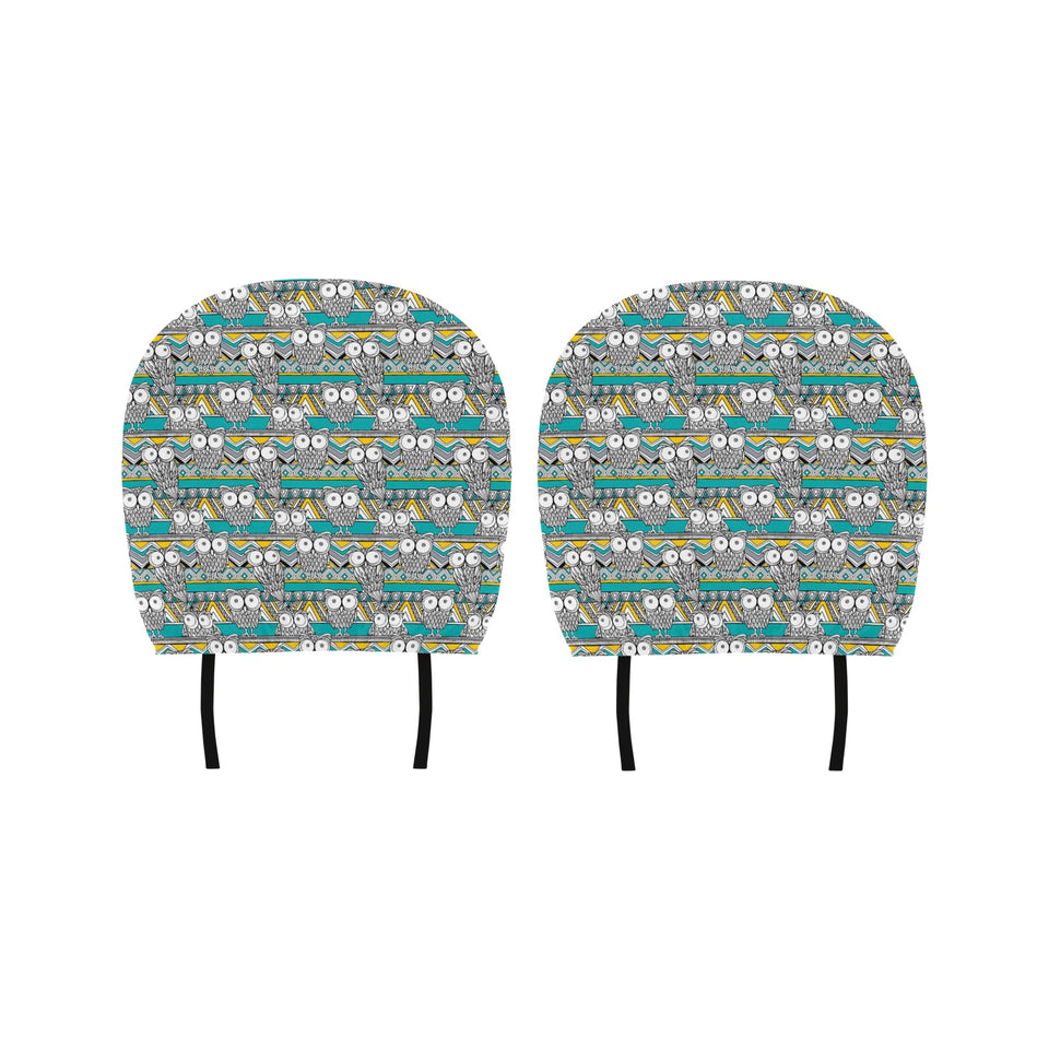 Owl Pattern Green Background Car Headrest Cover