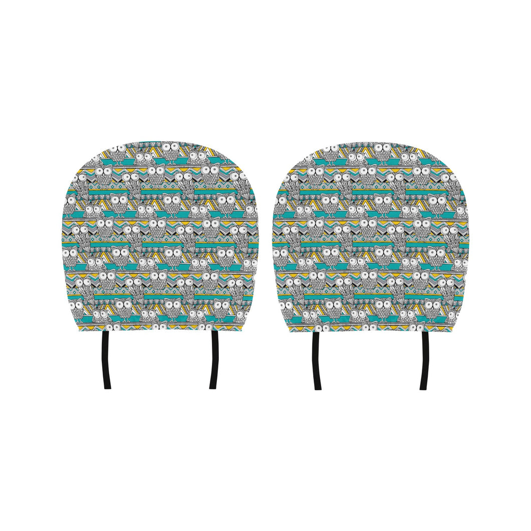 Owl Pattern Green Background Car Headrest Cover