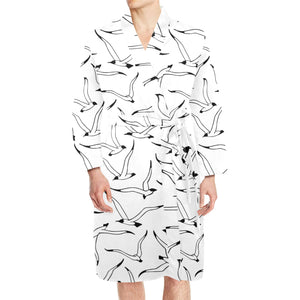 Seagull Pattern Print Design 04 Men's Long Sleeve Belted Night Robe