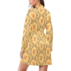 Squirrel Pattern Print Design 01 Women's Long Sleeve Belted Night Robe