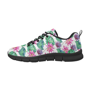 Pink Lotus Waterlily Pattern Men's Sneakers Black