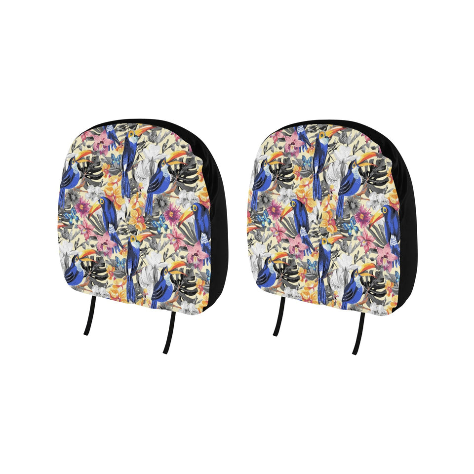 Toucan Leaves Flower Pattern Car Headrest Cover