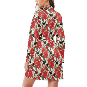 Hibiscus Pattern Print Design 04 Women's Long Sleeve Belted Night Robe