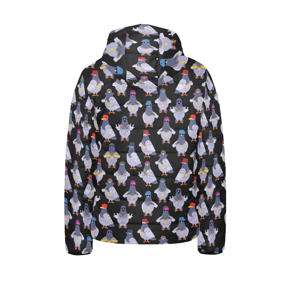 Pigeon Pattern Print Design 04 Kids' Boys' Girls' Padded Hooded Jacket