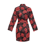 Rose Pattern Print Design 01 Women's Long Sleeve Belted Night Robe