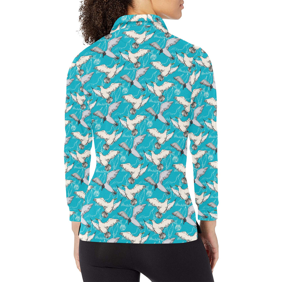 Seagull Pattern Print Design 03 Women's Long Sleeve Polo Shirt