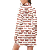 Sausage Pattern Print Design 02 Women's Long Sleeve Belted Night Robe