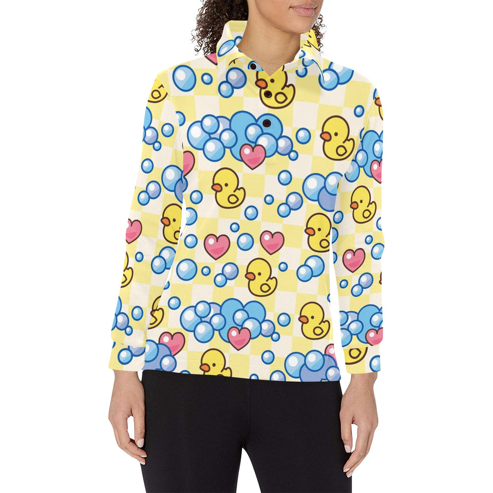 Duck Pattern Print Design 01 Women's Long Sleeve Polo Shirt