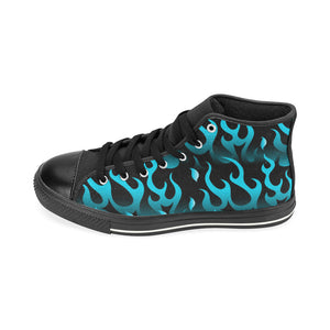 Blue Flame Fire Pattern Background Men's High Top Canvas Shoes Black