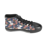 Swan Rose Pattern Men's High Top Canvas Shoes Black