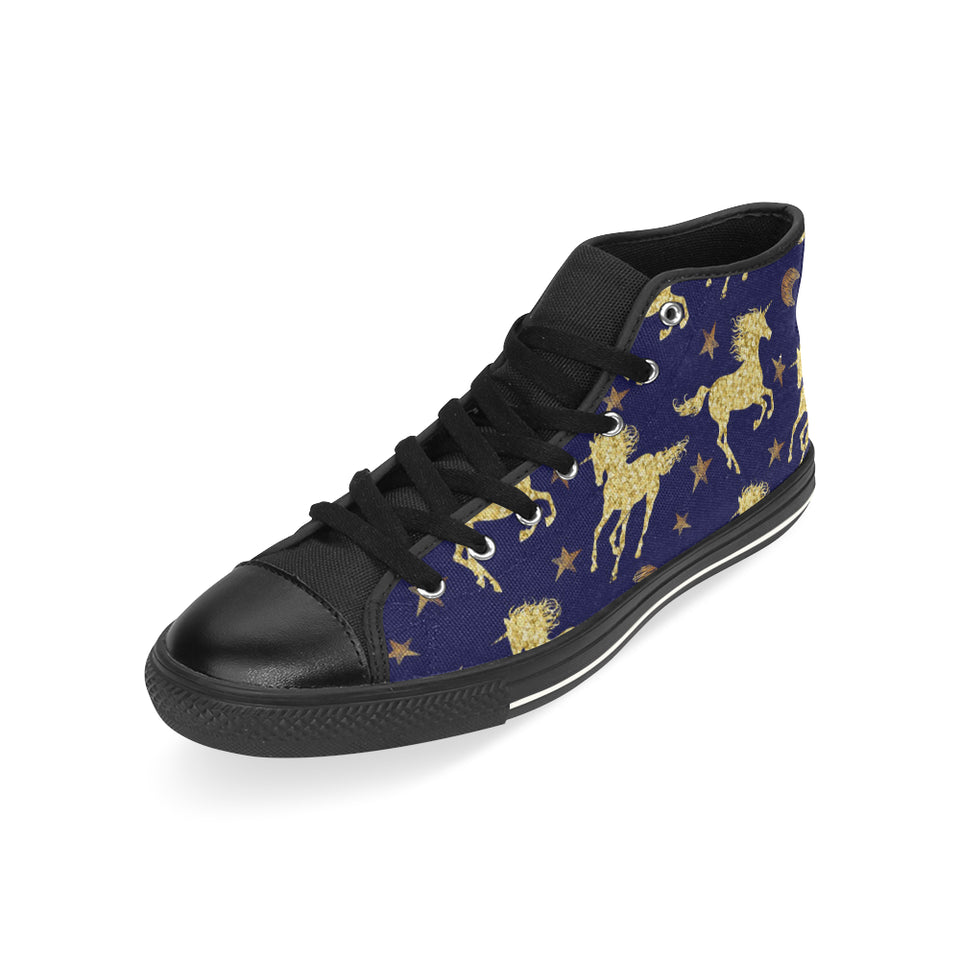 Unicorn Gold Pattern Men's High Top Canvas Shoes Black