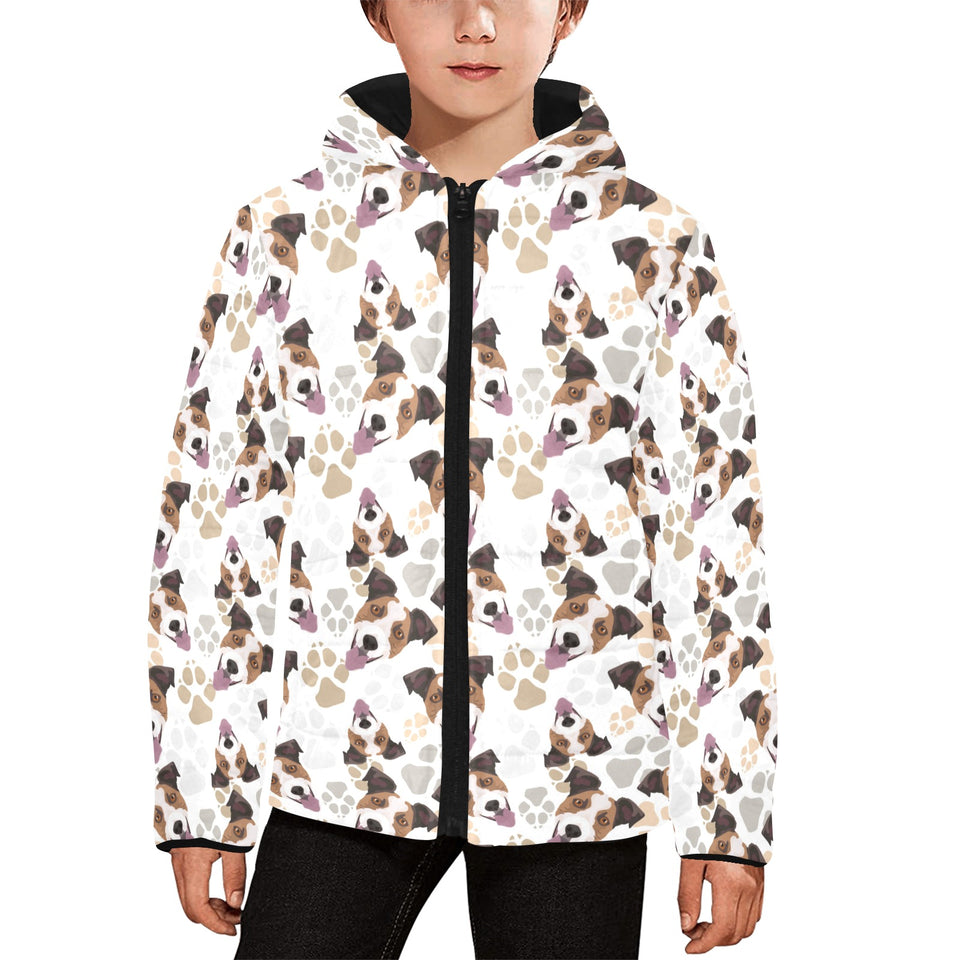 Jack Russel Pattern Print Design 05 Kids' Boys' Girls' Padded Hooded Jacket