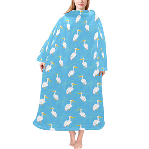 Pelican Pattern Print Design 02 Blanket Robe with Sleeves