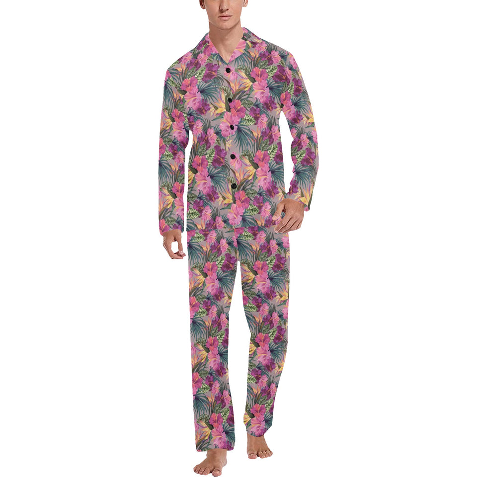 Hibiscus Pattern Print Design 03 Men's Long Pajama Set