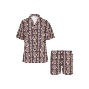 Snail Pattern Print Design 03 Women's V-Neck Short Pajama Set