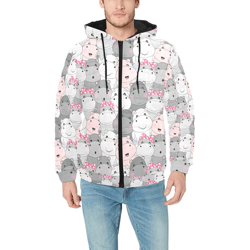 Hippopotamus Pattern Print Design 03 Men's Padded Hooded Jacket(ModelH42)