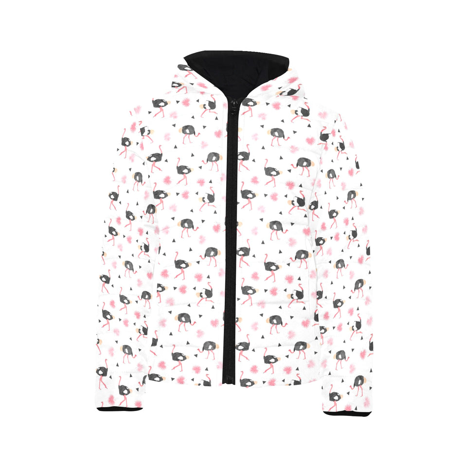 Ostrich Pattern Print Design 03 Kids' Boys' Girls' Padded Hooded Jacket