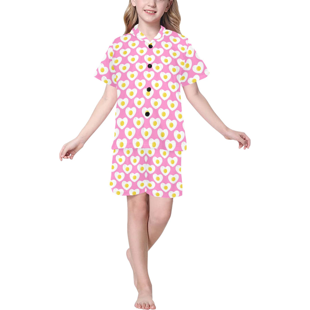 Fried Eggs Pattern Print Design 02 Kids' Boys' Girls' V-Neck Short Pajama Set