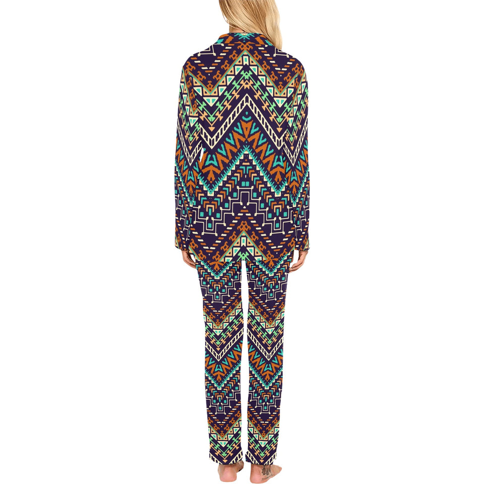 Zigzag African Afro Dashiki Adinkra Kente Women's Long Pajama Set