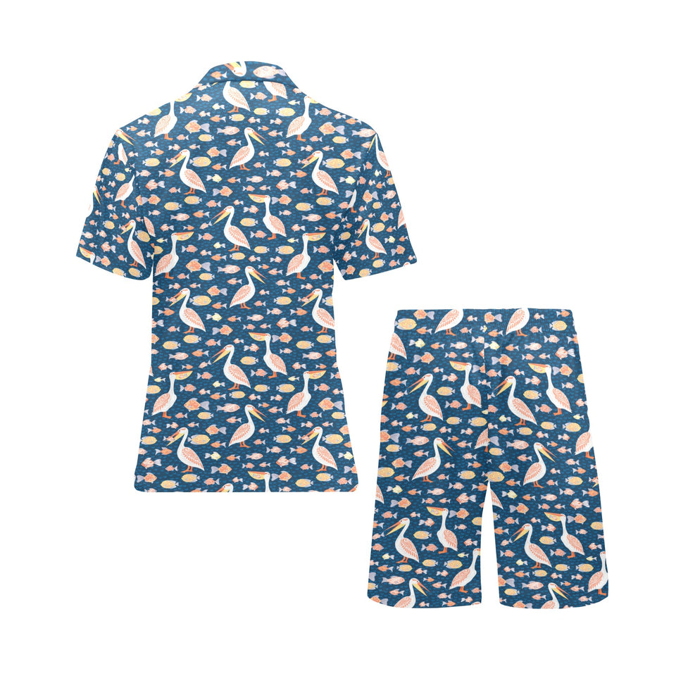 Pelican Pattern Print Design 01 Men's V-Neck Short Pajama Set