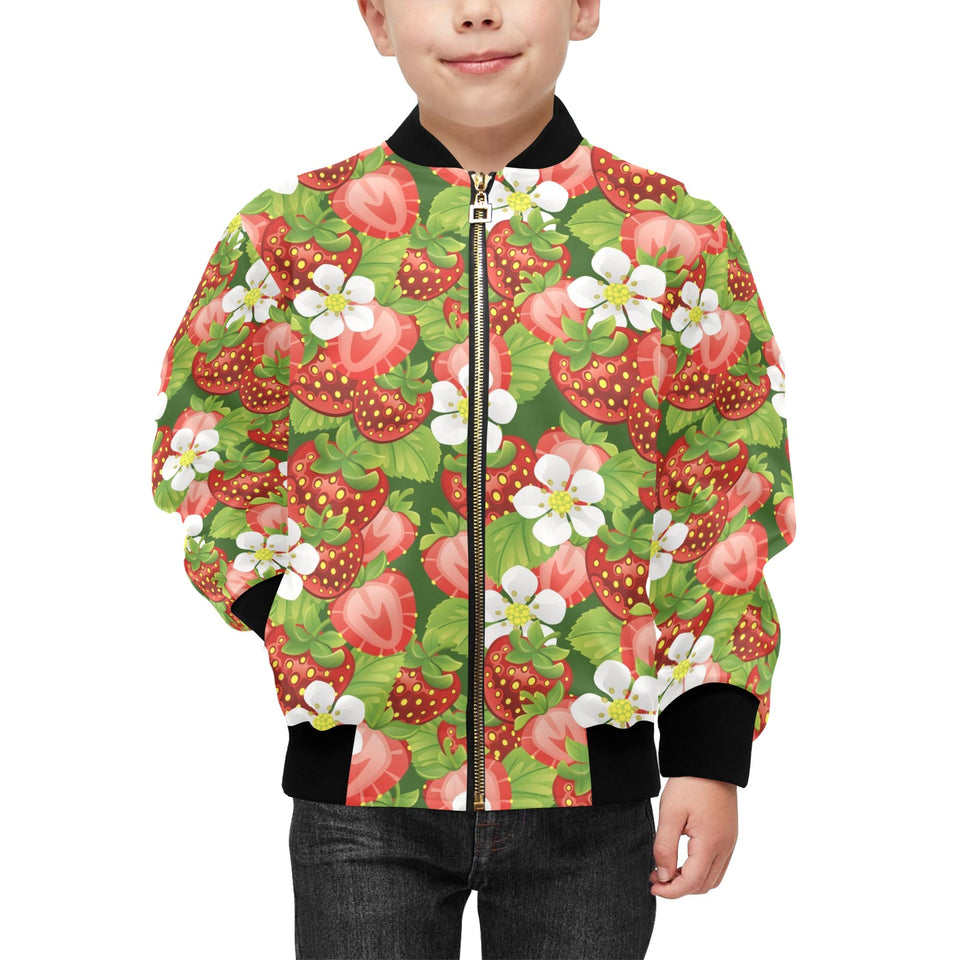 Strawberry Leaves Flower Pattern Kids' Boys' Girls' Bomber Jacket