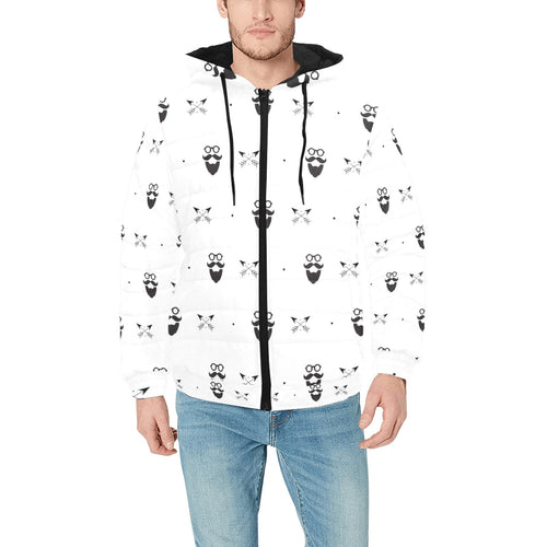 Mustache Beard Pattern Print Design 01 Men's Padded Hooded Jacket(ModelH42)