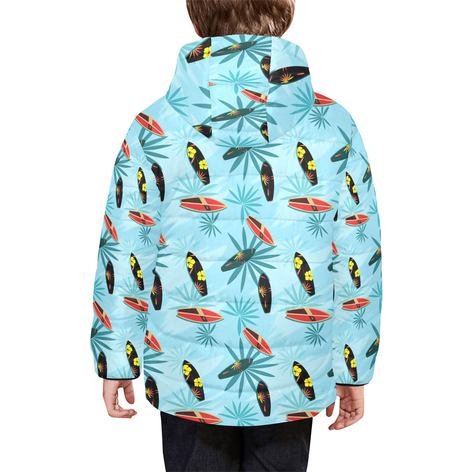 Surfboard Pattern Print Design 03 Kids' Boys' Girls' Padded Hooded Jacket