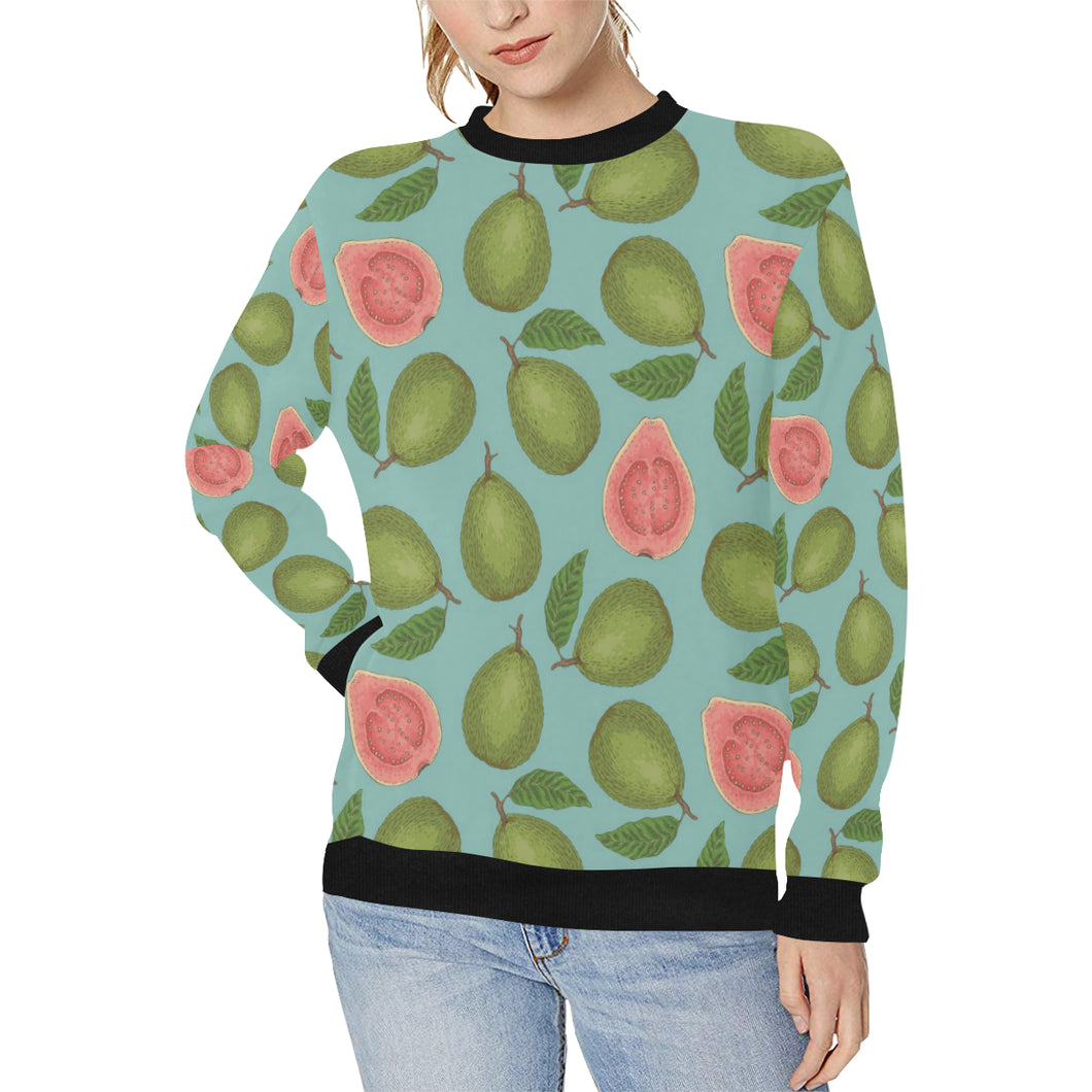 Guava Pattern Green Background Women's Crew Neck Sweatshirt