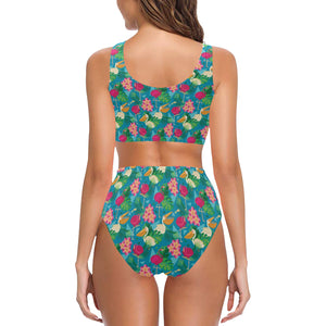 Pelican Pattern Print Design 03 Chest Bowknot High Waisted Bikini Swimsuit