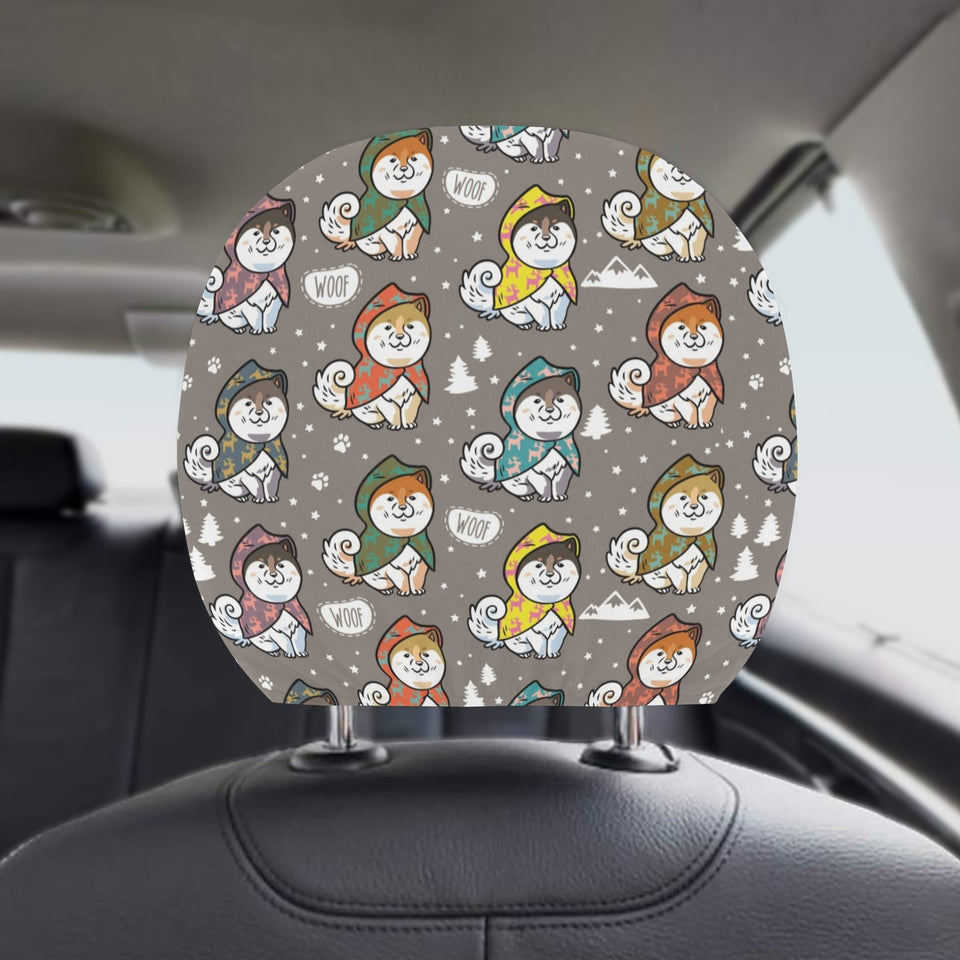 Cute Siberian Husky Raincoat Pattern Car Headrest Cover