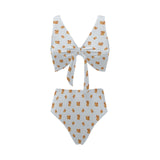 Pancake Pattern Print Design 03 Chest Bowknot High Waisted Bikini Swimsuit