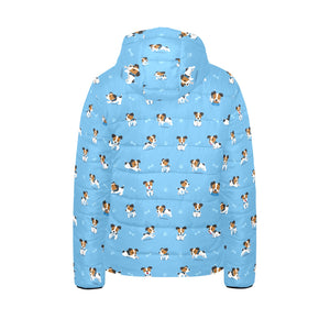 Jack Russel Pattern Print Design 04 Kids' Boys' Girls' Padded Hooded Jacket